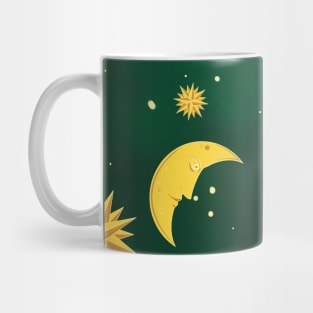 Sun moon stars sky green pattern aesthetic witchcore whimsigothic retro Mug